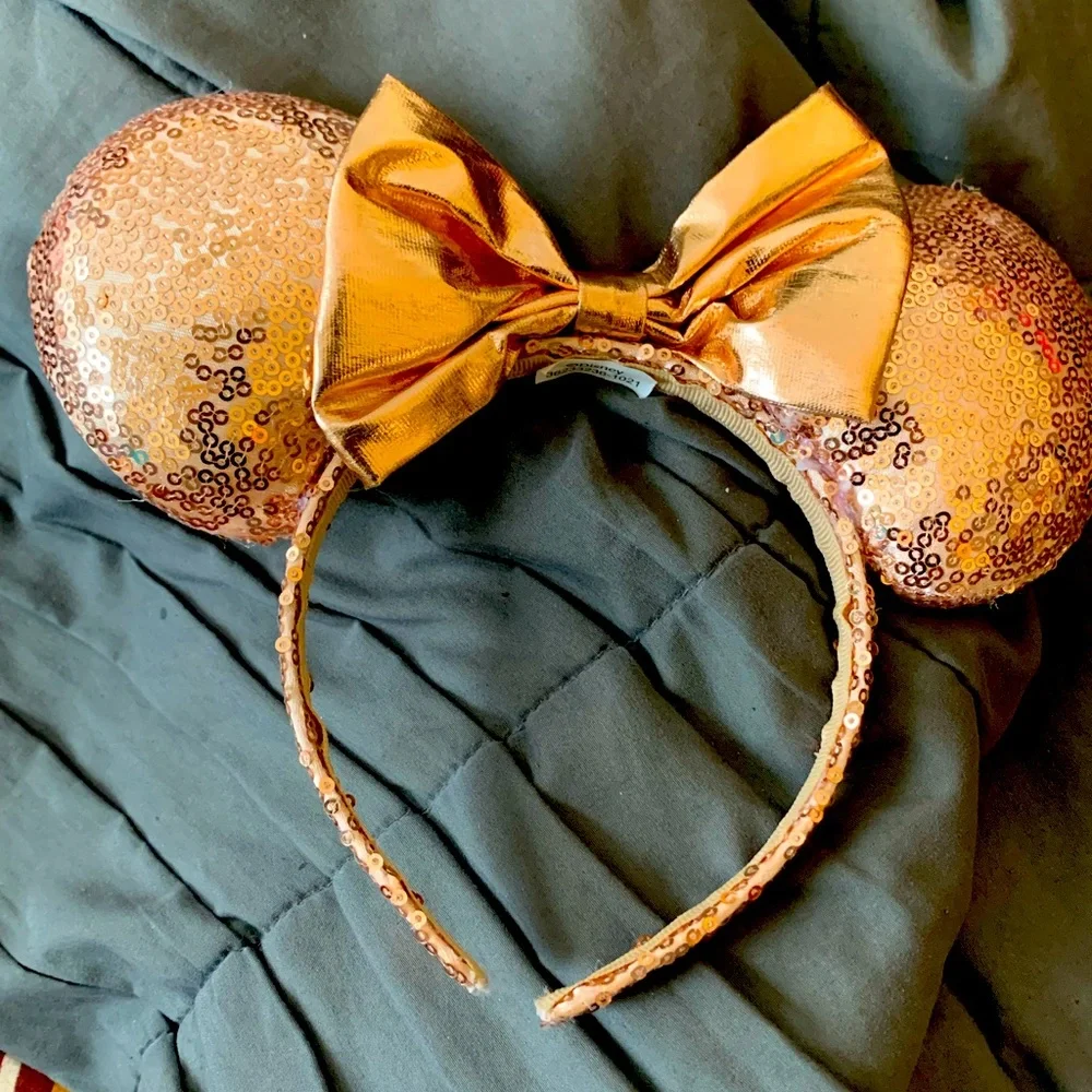 Peachy pink sequined Mickey Mouse ears #36233236-1021